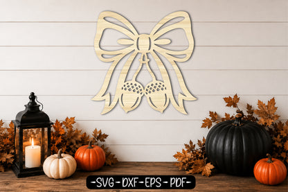 Fall Coquette Acorn Bow SVG | Autumn Bow Laser Cut File
