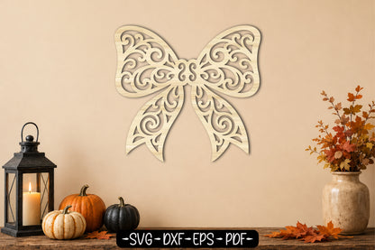 Fall Coquette Bow SVG | Ornate Autumn Bow Laser Cut File