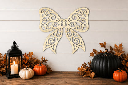 Fall Coquette Bow SVG | Ornate Autumn Bow Laser Cut File