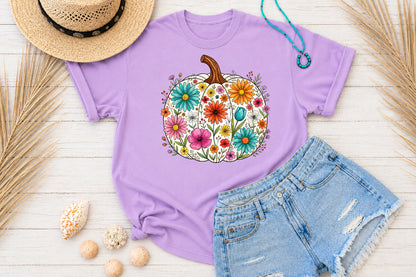 Fall Floral Pumpkin PNG Colorful Autumn Flowers Cute Pumpkin Sublimation Design
