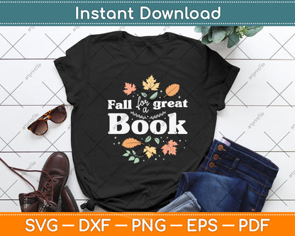 Fall For A Great Book Reading Librarian Autumn Teacher Svg Digital Cutting File