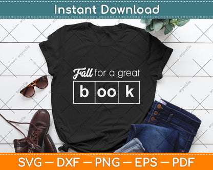 Fall For A Great Book Reading Librarian Autumn Teacher Svg Digital Cutting File