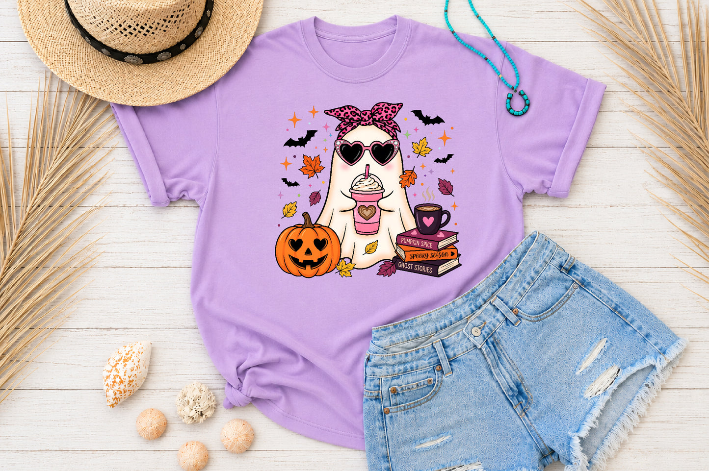 Fall Ghost PNG Girly Halloween Pumpkin Spice Spooky Season Sublimation Design