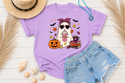 Fall Ghost PNG Girly Halloween Pumpkin Spice Spooky Season Sublimation Design