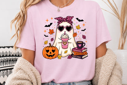Fall Ghost PNG Girly Halloween Pumpkin Spice Spooky Season Sublimation Design