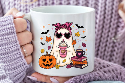 Fall Ghost PNG Girly Halloween Pumpkin Spice Spooky Season Sublimation Design