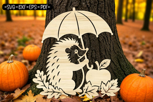Fall Hedgehog Umbrella SVG | Autumn Hedgehog Laser Cut File