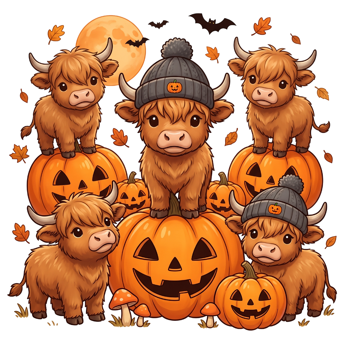 Fall Highland Cow Halloween PNG