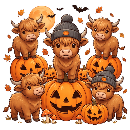 Fall Highland Cow Halloween PNG