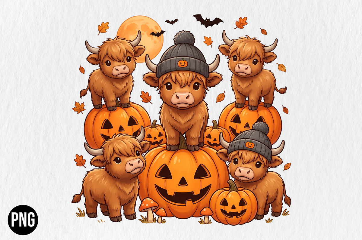 Fall Highland Cow Halloween PNG