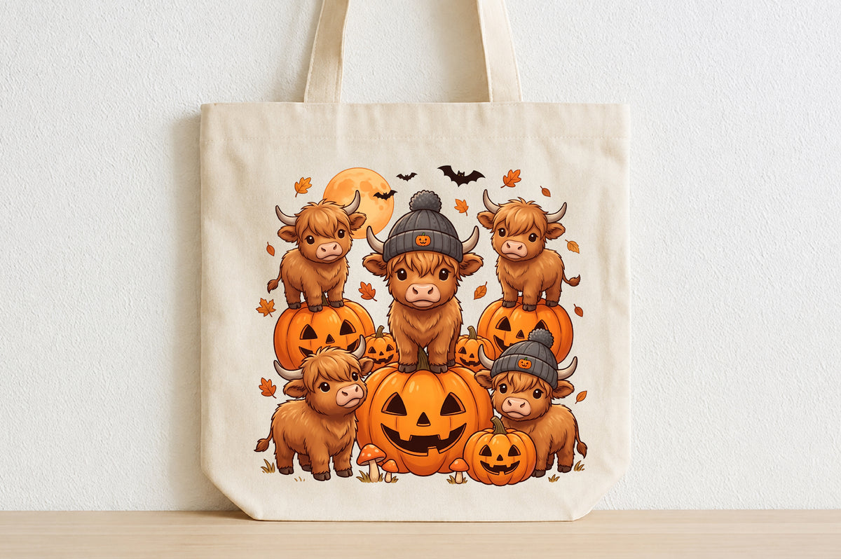 Fall Highland Cow Halloween PNG