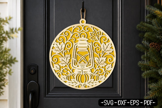 Fall Lantern Round Autumn Laser Cut SVG Design