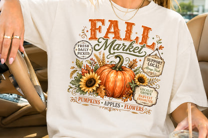 Fall Market PNG Vintage Autumn Pumpkin Harvest Sublimation Design