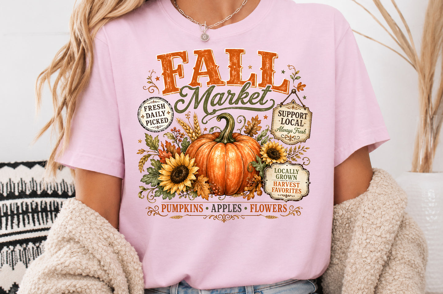 Fall Market PNG Vintage Autumn Pumpkin Harvest Sublimation Design