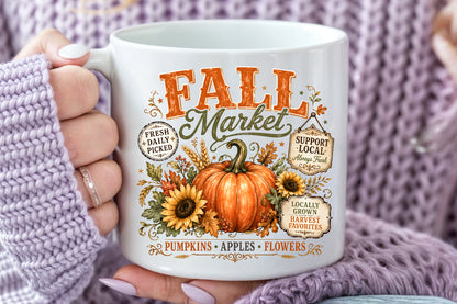 Fall Market PNG Vintage Autumn Pumpkin Harvest Sublimation Design