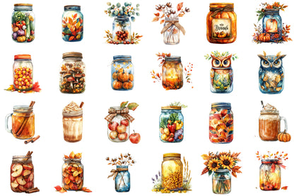Fall Mason Jars Clipart Bundle 36 PNG
