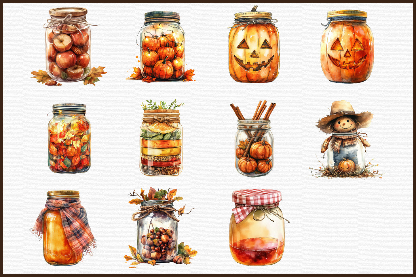 Fall Mason Jars Clipart Bundle 36 PNG