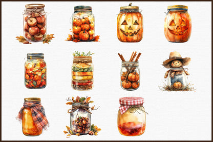 Fall Mason Jars Clipart Bundle 36 PNG