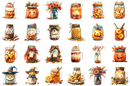 Fall Mason Jars Clipart Bundle 42 PNG