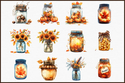 Fall Mason Jars Clipart Bundle 42 PNG