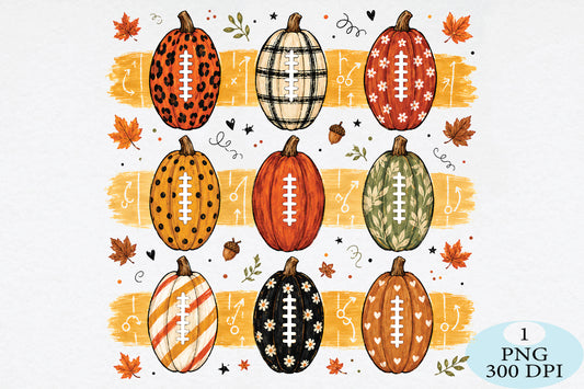 Fall Football Pumpkins PNG Bundle