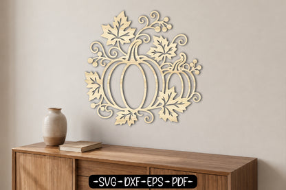 Fall Pumpkin Laser Cut SVG | Autumn Pumpkin Leaves SVG File
