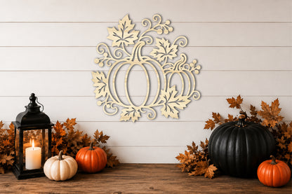 Fall Pumpkin Laser Cut SVG | Autumn Pumpkin Leaves SVG File