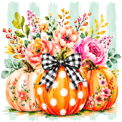 Fall Pumpkin Floral Bow PNG