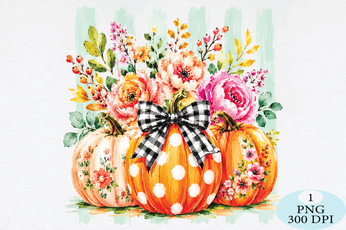 Fall Pumpkin Floral Bow PNG