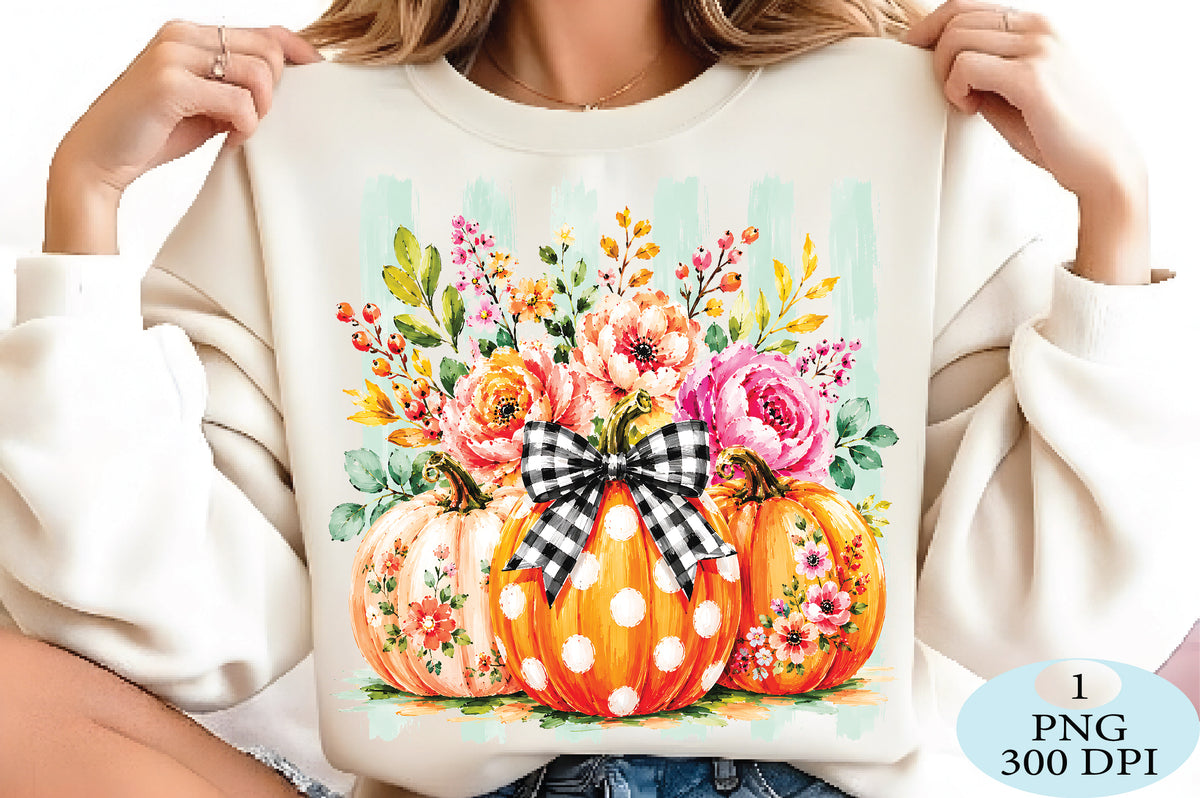 Fall Pumpkin Floral Bow PNG