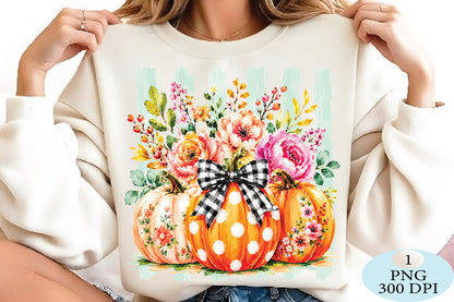 Fall Pumpkin Floral Bow PNG