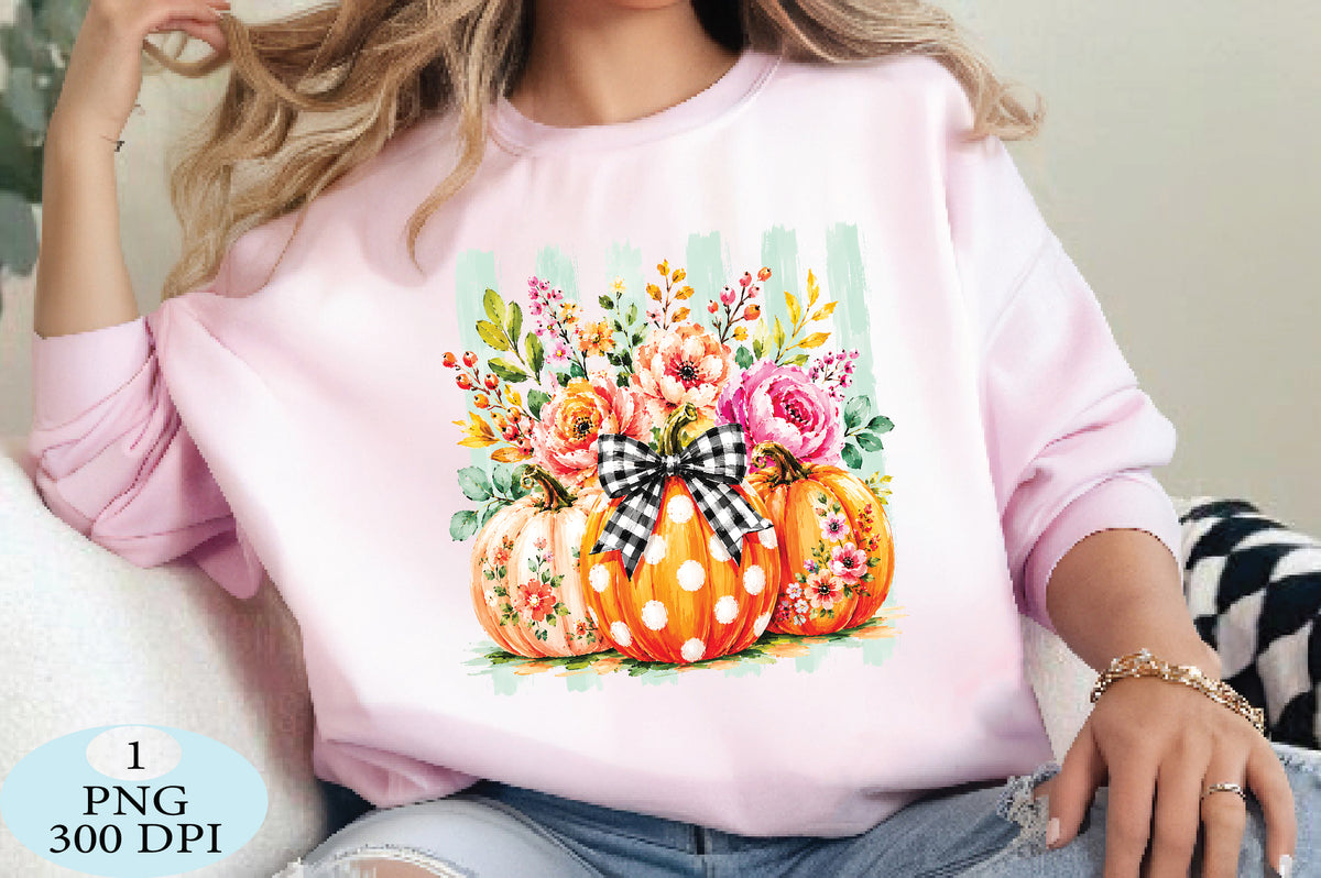 Fall Pumpkin Floral Bow PNG