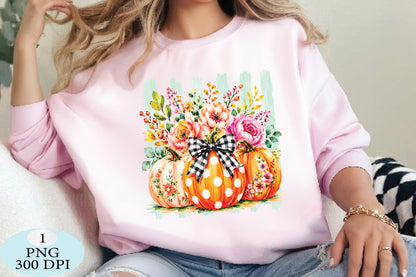 Fall Pumpkin Floral Bow PNG