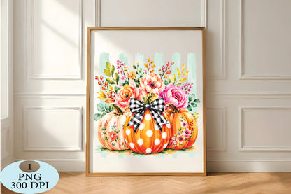 Fall Pumpkin Floral Bow PNG