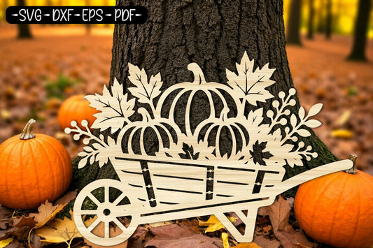 Fall Pumpkin Wheelbarrow Laser Cut SVG | Autumn Harvest SVG
