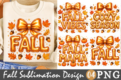 Fall Sublimation PNG Golden Bow Cozy Vibes Autumn Season Design