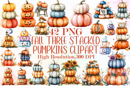 Fall Three Stacked Pumpkins Clipart 42 PNG