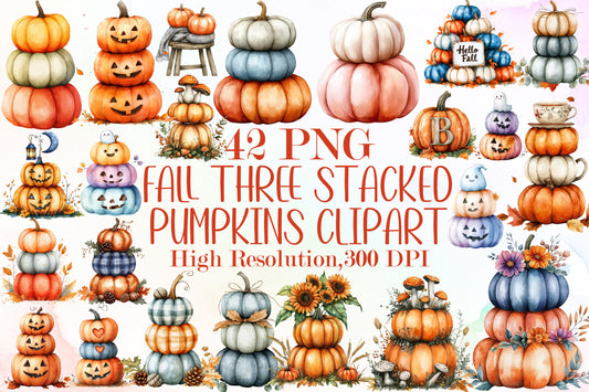 Fall Three Stacked Pumpkins Clipart 42 PNG