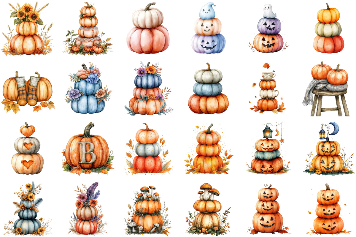 Fall Three Stacked Pumpkins Clipart 42 PNG