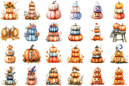 Fall Three Stacked Pumpkins Clipart 42 PNG