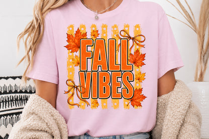 Fall Vibes Sublimation PNG Orange Bow Autumn Leaves Seasonal Design