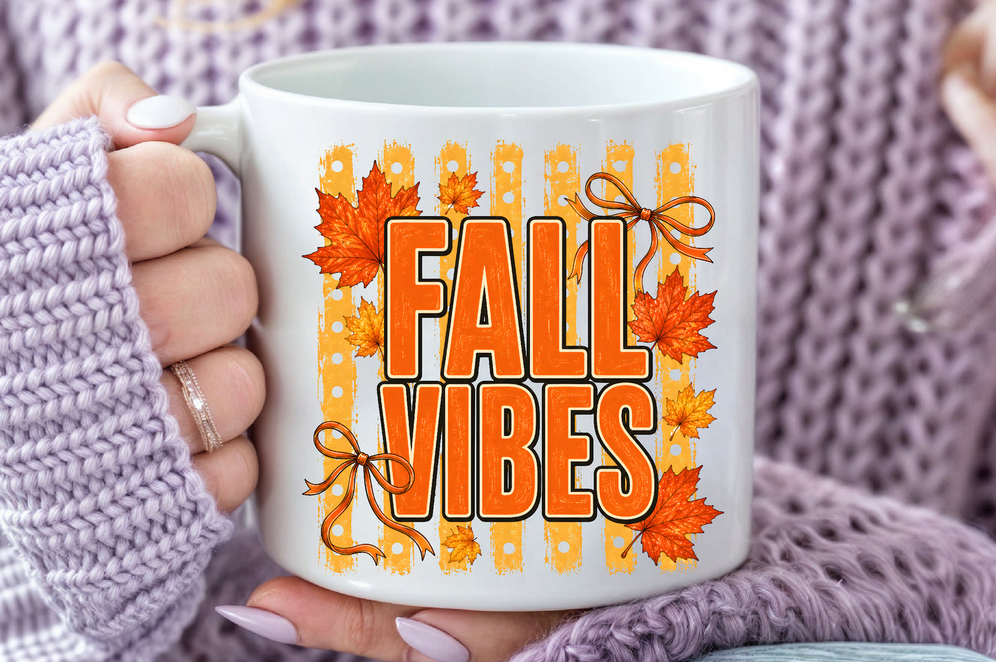 Fall Vibes Sublimation PNG Orange Bow Autumn Leaves Seasonal Design