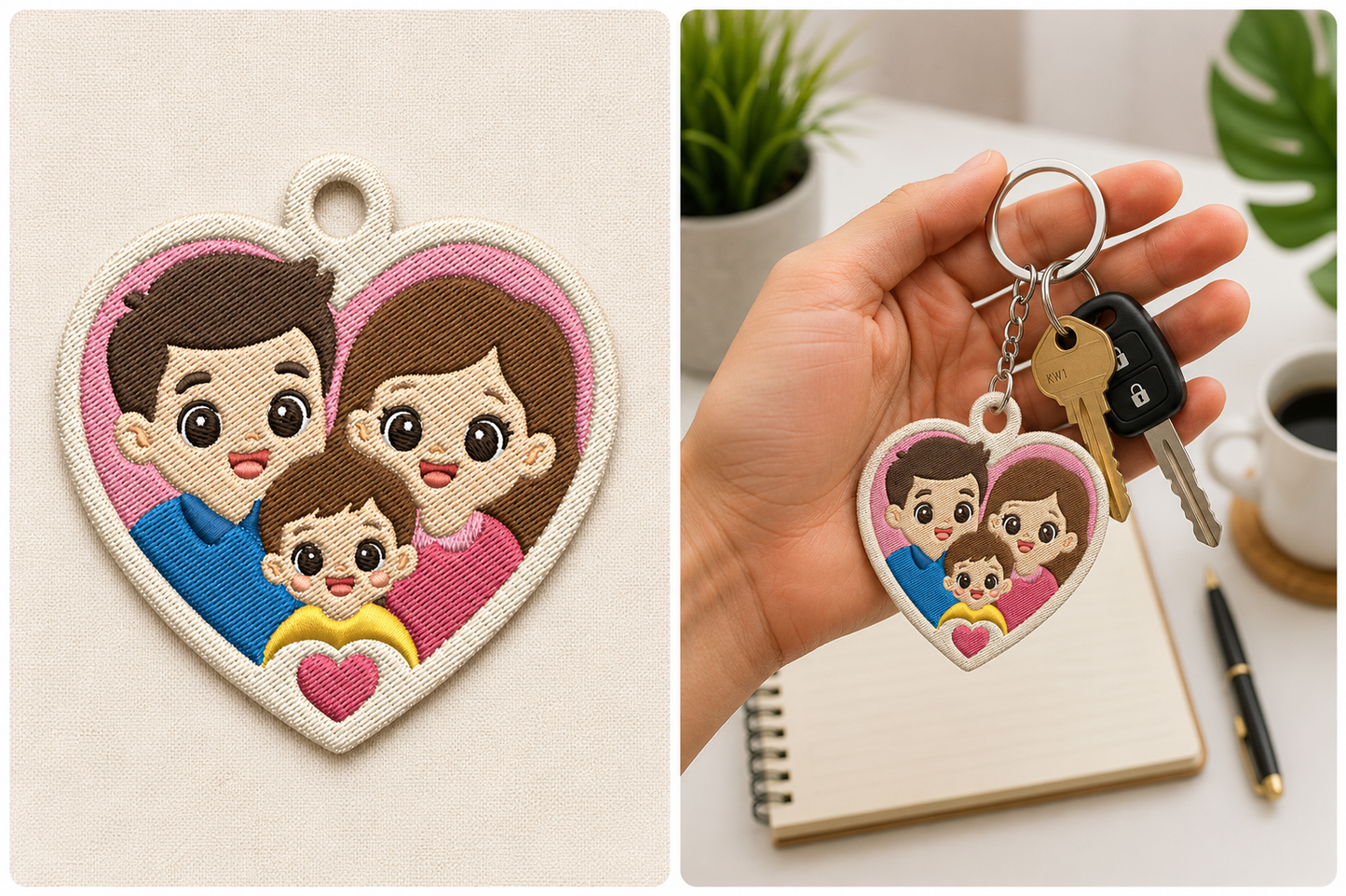 Family Keychain Embroidery Design – Cute Family Love Machine Embroidery Pattern, Family Key Fob & Bag Charm Embroidery Design