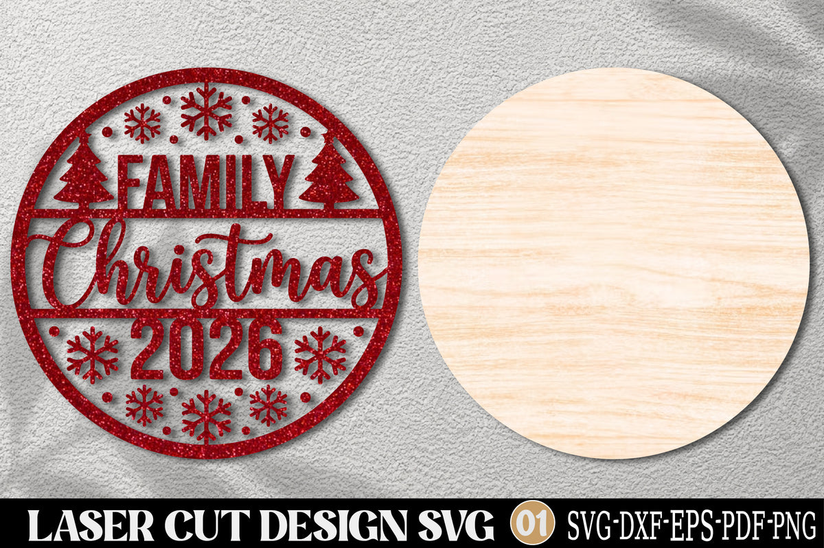 Family Christmas Ornament SVG Laser Cut | Christmas 2026 Family Ornament Design