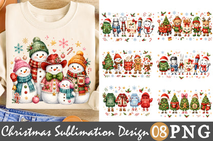 Family Christmas Sublimation Bundle Cute Snowman Holiday PNG Designs
