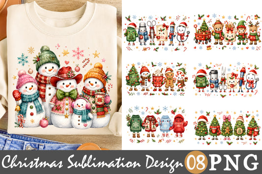 Family Christmas Sublimation Bundle Cute Snowman Holiday PNG Designs