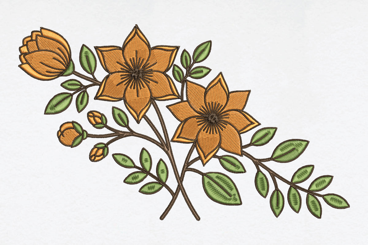 Orange Floral Embroidery Design