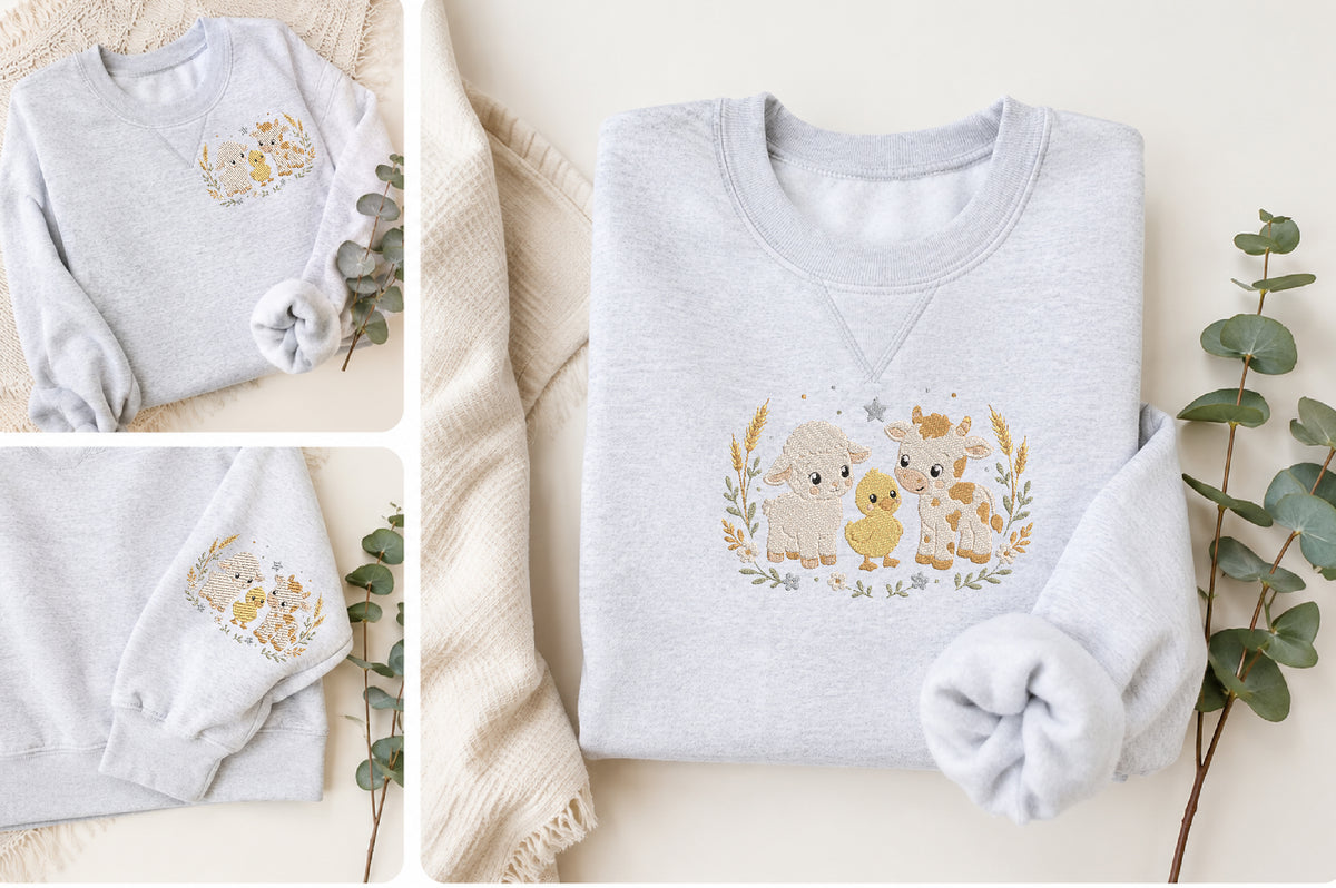 Farm Animal Embroidery Design – Cute Farm Animals Machine Embroidery Pattern, Farmhouse & Country Animal Embroidery Design
