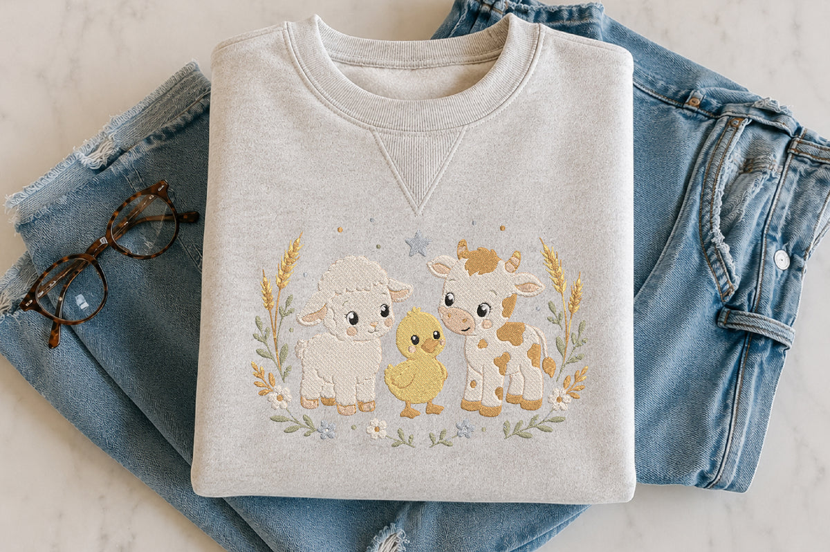 Farm Animal Embroidery Design – Cute Farm Animals Machine Embroidery Pattern, Farmhouse & Country Animal Embroidery Design