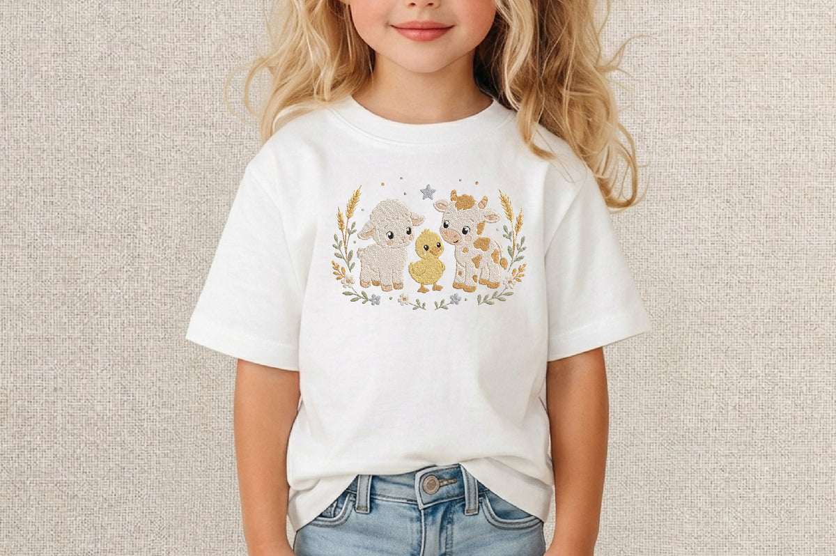 Farm Animal Embroidery Design – Cute Farm Animals Machine Embroidery Pattern, Farmhouse & Country Animal Embroidery Design